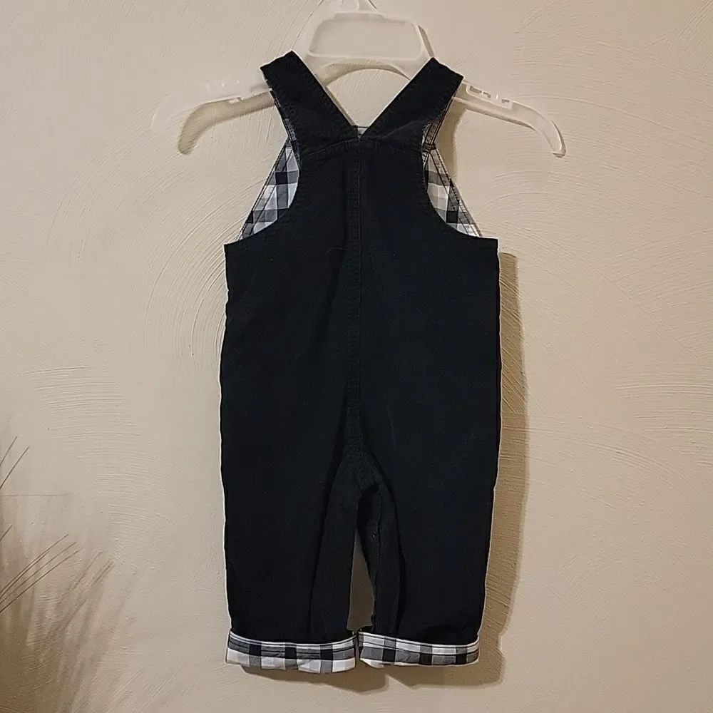 CARTER'S BLACK CORDUROY OVERALLS WITH REINDEER AND PLAID CUFFS, SIZE 12 …